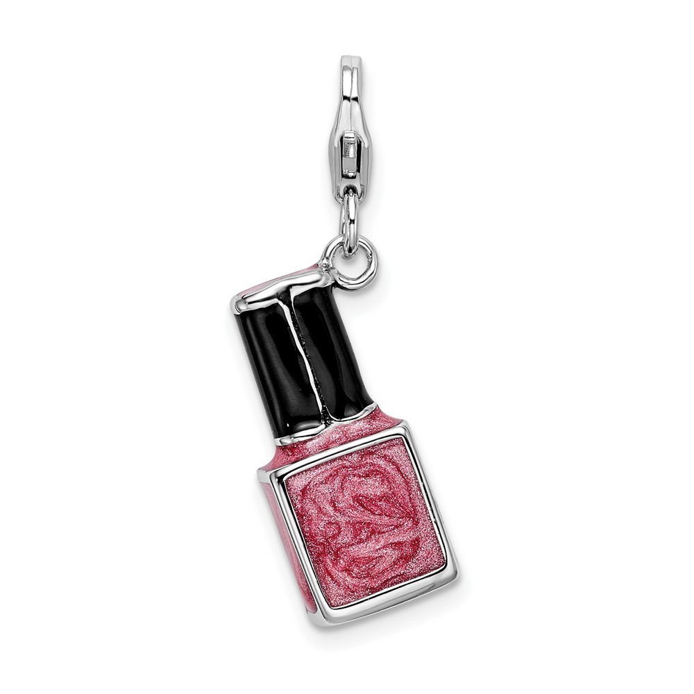 925 Silver 3-D Enameled Pink Nail Polish Bottle Bracelet Charm Lobster Clasp